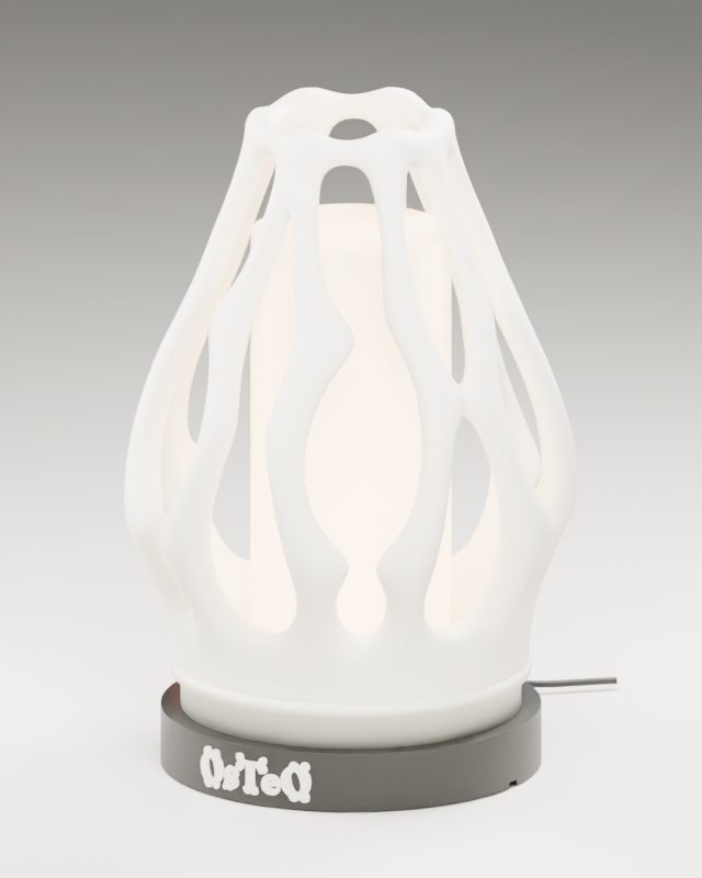 Lattice shade lamp with the light on