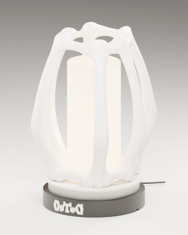 Rib shade lamp with the light on