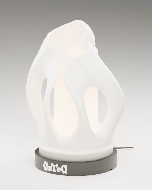 Shell shade lamp with the light on