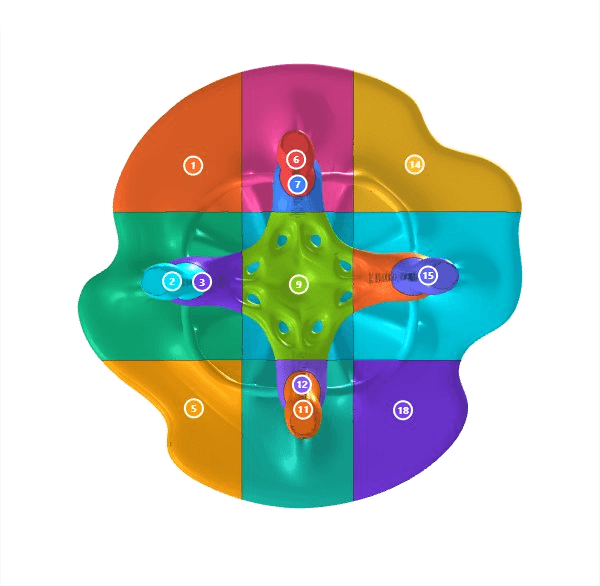 Bottom view of a real OsTeO design, split for printing