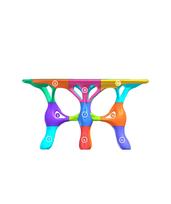 Front view of a real OsTeO design, split for printing